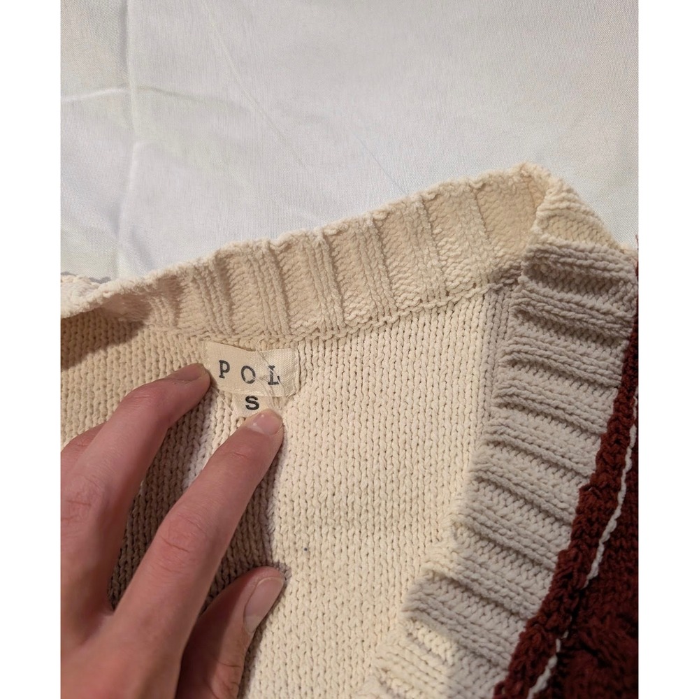 Pol Patchwork Knit Sweater V Neck Cable Knit Colo… - image 3